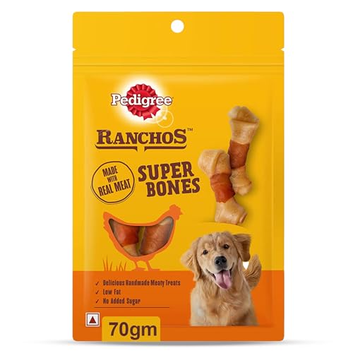 Pedigree Ranchos Super Bones (1+ Years) Dog Treats, Chicken & Milky Flavour, 70 g, Low-Fat Treat With No Added Sugar