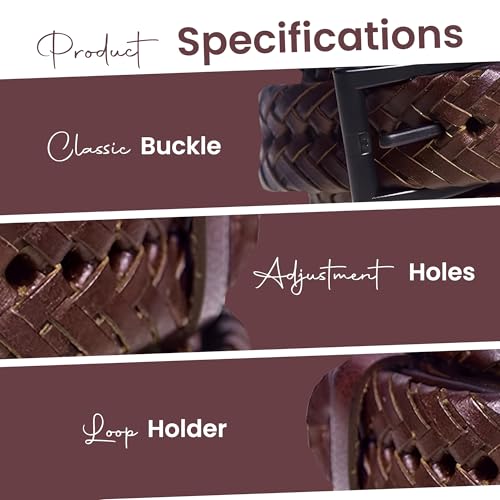 1 1/8” Braided Leather Belt for Men and Women Black and Brown Braided Belt Metal-Free Airport Friendly Belt4