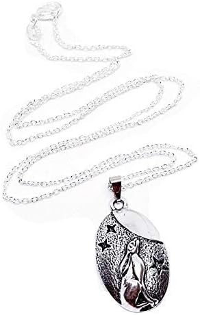Eclectic Shop UkLTD Moon Gazing Hare Pendant Necklace 18 Inch Silver Plated Chain Pagan Wiccan Bohemian Jewellery & Boxed