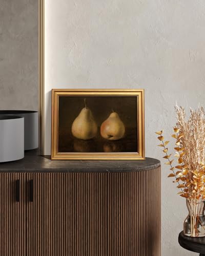 Image of HUARCEY Gold Framed Vintage Wall Art for Living Room, Pear Fruits Painting Prints Shelf Decor for Kitchen, Aesthetic Bedroom Wall Art Decor, Christmas Gift for Friends or Family (Two Pears 12 inchx16 inch)