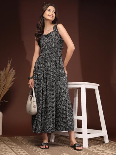 Image of Dress for Women | New Rayon Floral Printed Flared Maxi Dress for Women & Girl's