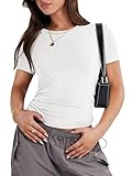 ANRABESS Women’s Short Sleeve Summer T Shirts Crew Neck Slim Fit Basic Tees 2026 Crop Tops Y2k Clothes Outfits White Large