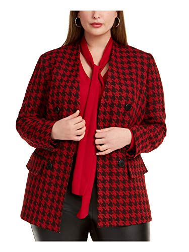 bar III Trendy Plus Houndstooth Double-Breasted Blazer Black/Cardinal 20W