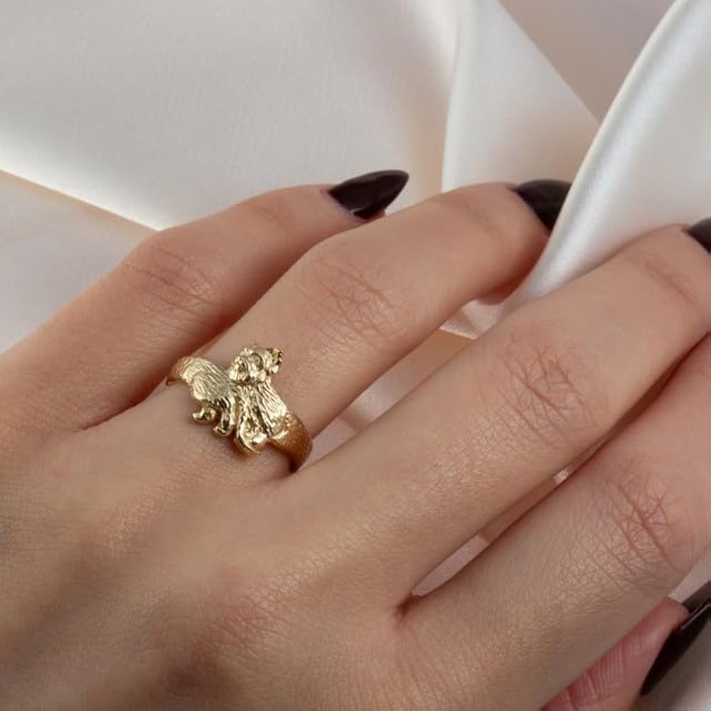 Yorkshire Terrier Pet Dog Yorkie Band Fine Ring Real Solid 14K