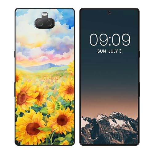 WUACYEAMING für Sony Xperia 10 Plus Hülle,Mode Schutzhülle Schwarz Handyhülle mit Aesthetic Muster Weich Silikon Dünn TPU Stoßfeste Kratzfest Schutzhülle Cover-Sonnenblume