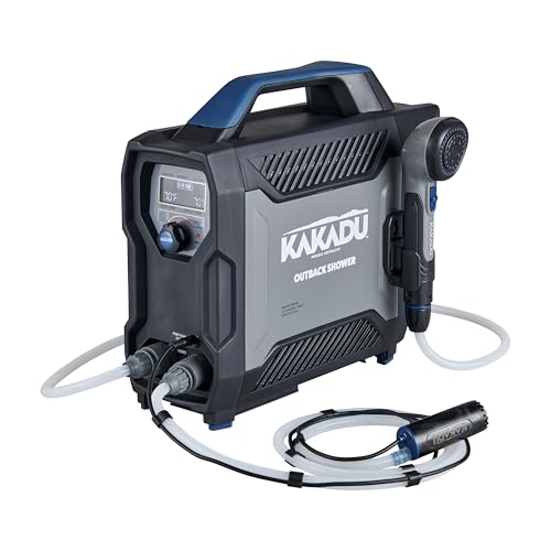 Kakadu Portable Camping Outback Shower, Instant Hot Water for Outdoor Use - Slimline Design, Rechargeable Lithium Battery, Adjustable Shower Head, Slim Pump, Digital Display