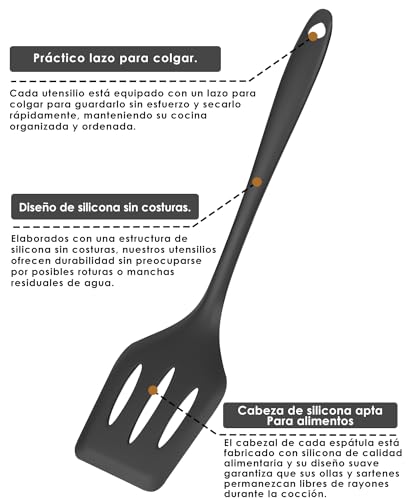 Czemo Utensilios de Cocina de Silicona 44 Piezas Juego de Utensilios Antiadherentes, Resistentes al Calor, Cucharas de Cocina Silicona, Cucharas de Drenaje, Negro - imagen 5