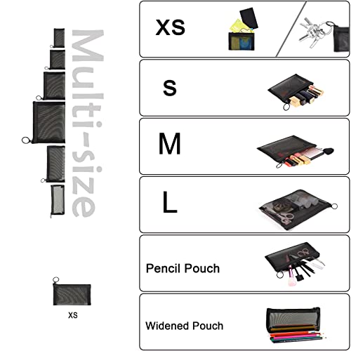 Patu Mini Zipper Mesh Bags, 3" X 4", Size Xs / A8, 5 Pieces, Keychain Pouch Key Holder, Coin Purse, Clear Travel Kit Small Item Cosmetic Organizer, Black #TOP4