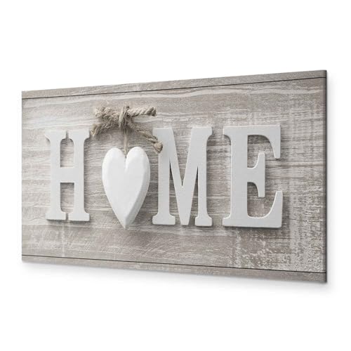 murando - Tableau décoratif créatif 120x40 cm - Impression sur toile colorée - Décoration murale pour salon et chambre - Beige blanc maison bois inscriptions rétro coeurs vintage m-A-0686-b-a