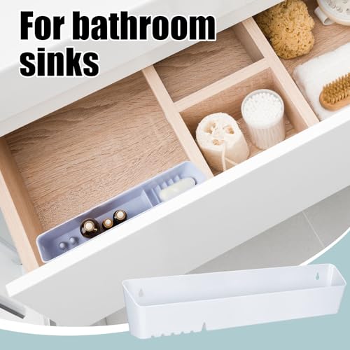 Image of Umigy 2 Pack 14 inch Kitchen Sink Tip Out Tray, False Drawer Front Flip Tray with Hinges & Clips, Sink Sponge Soap Organizer for Kitchen Bathroom, White