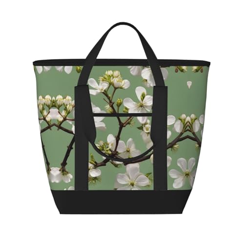 Sac isotherme de grande capacité Dogwood Blossoms noir pour courses et pique-nique