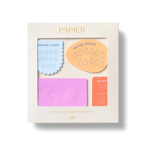Papier Wellness Sticky Notes - Set of 4 | Brightly Colored | Keep Note of Your Mood, Hours Sleep, Water Drunk & Weekdays | Self-Care & Stationery Supplies Essentials | Practical & Thoughtful Gift