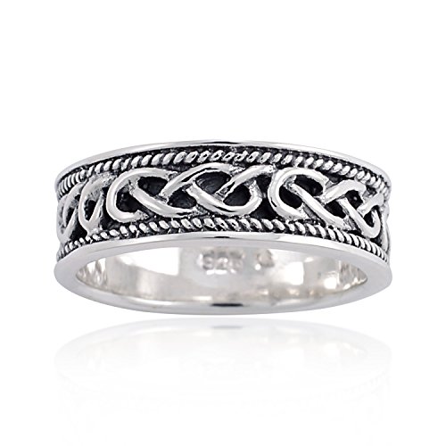 Chuvora 925 Oxidized Sterling Silver Woven Celtic Knot Rope Edge Eternity Band Ring Unisex Size 7
