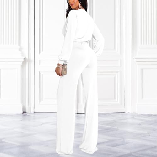 Image of shengfan Formal Jumpsuits for Women Dressy Evening Sexy Deep V Neck Plus Size Long Wide Leg Pants Rompers Clubwear
