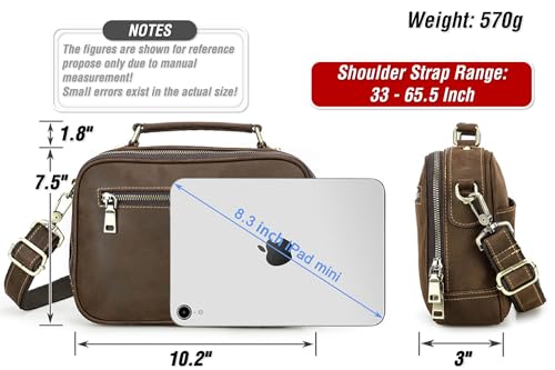 Top Grain Leather 8.3" Messenger Bag for Man & Woman, Multi Pockets, Fits to 7.9"/8.3" iPad for Daily/School/Business/Travel4