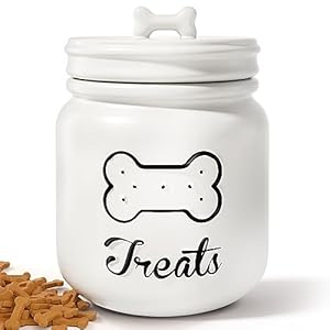 Dog Treat Container Airtight – 6″W x 8″H Ceramic Dog Treat Jar with Lid – Big Matte White Dog Treat Canister – Large Dog Cookie Jar – Pet Treat Container Airtight – Dog Treat Jars for Kitchen Counter