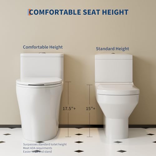 Image of One-Piece Toilets, Low Water Tank, ADA 17.5 inch Seat Height, Water-Saving Design, Compact Modern Bathroom Toilet