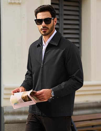 TACVASEN Men's Cotton Jacket Full Zip Up Work Jackets Turndown Collar Business Casual Windbreaker with 3 Pockets2