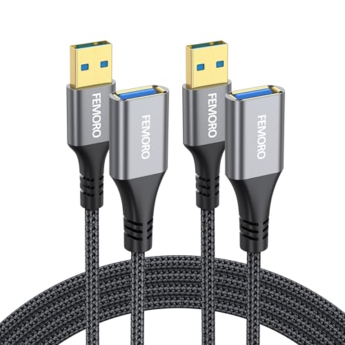 USB Extension Cable 3ft Pack of 2 Type A 3.0 5Gbps Data Transfer & 15W Charging Sync Extender Male to Female for Mouse Keyboard Computer Laptop TV Flash Drive Hub and More