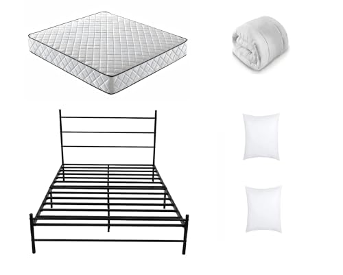 IZTOSS Matelas 2 Personnes140x190CM avec 2xOreillers et Couette et Cadre de lit en Metal avec Tete,Epaisseur 14CM