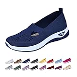 Women's Orthopedic Slip-On Sneakers Breathable Woven Diabetic Shoes with Arch Support,Soft Foam Cushion Hands-Free Design for Walking Comfort (Blue, Adult, Women, 7.5, Numeric, US Footwear Size System, Medium)
