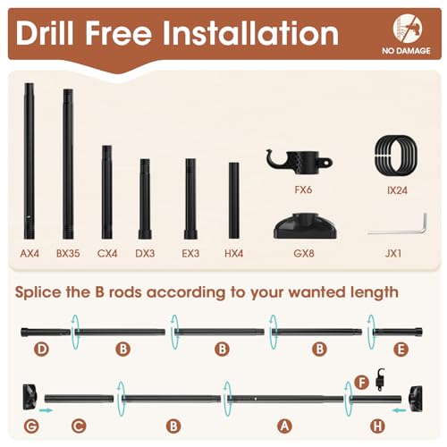 Image of SUNALLY Room Divider Curtain Rod, No Drilling Wall Divider for Room Separation, 4-10ft(H) 28-171inch(W) Adjustable Heavy Duty Partition Space Separator Freestanding Tension Curtain Stand, Black