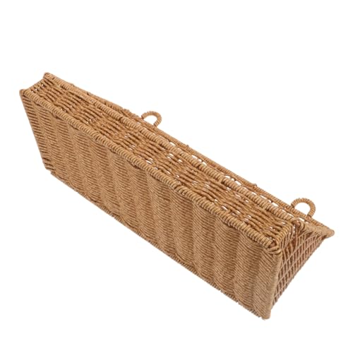SHOWERORO Cesta de Almacenamiento de Pared sin Taladro para Baño, Cesta Grande de Mimbre Plástico Resistente Humedad, Organizador Multiusos para Ducha, Cocina y Despensa, Color Café Claro,