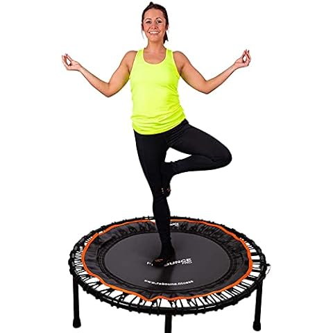 FIT Bounce PRO USA Bungee Rebounder | Assembled | Half Folding | Silent & Beautifully Designed Pro Indoor Mini Trampoline for Adults & Kids | DVD & Online Workouts,Storage Bag & Bounce Counter Cover