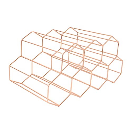 STOBAZA Rose Gold Double Layer Wine Rack Modern Metal Freestanding Storage Stand for Wine Bottles Stylish Geometric Wine Display Bar for Kitchen Office