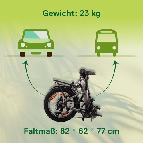 SAXXX Klapprad E-Bike, E Bike Klappbar 20 Zoll mit 7 Gang Kettenschaltung, Elektro Fahrrad Erwachsene mit 36V 11.4Ah Akku, Scheibenbremsen, 90KM Lange Range, Elektrofahrrad 25 km/h für Herren Damen – Bild 7
