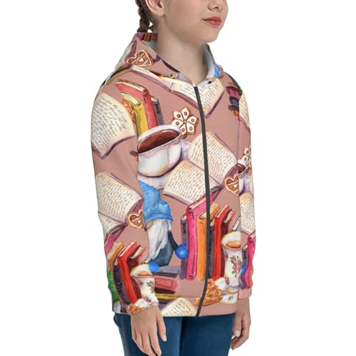 Gnomes Books Tea Cups Kids Pullover Hoodies Boys Zip Up Sweatshirts Girls Athletic Clothes with Pocket4