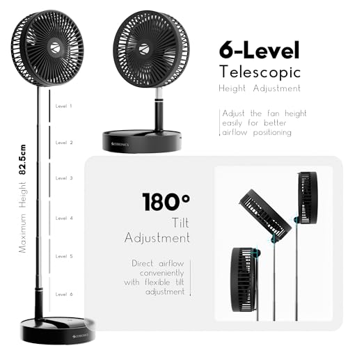 Image of Zebronics Heat Buster 500 Portable Tower Fan, 6000 RPM, Up to 8H Backup, 3 Speed+Breeze Mode, 5400mAh Battery, Telescopic & Foldable Design, Type-C Charging, Suitable for Car, Black