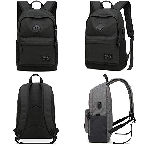 Lightweight Casual Laptop Backpack For Men Women Travel Backpacks with USB Charging Port Fashion Daypack Bookbag (Black)2