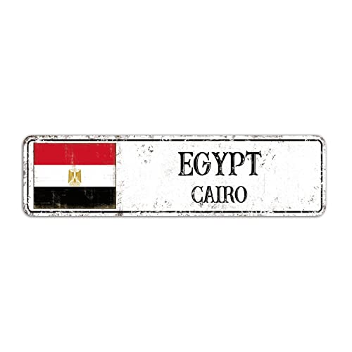 Rimego Hauptstadt Kairo Schild, Ägypten Geschenk Wandkunst Plakette, Hauptstadt Stadt Kairo Straßenschild, Retro Ägypten Aluminium Schild, Ägypten Flagge Metallschild, 8 x 30 cm