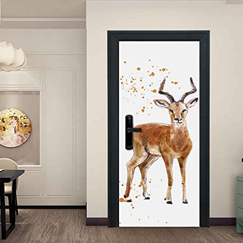 MKNCILN DIY selbstklebend Türfolie Tier Elch 3D Türaufkleber Türtapete TürPoster Wasserdichte Tapete Aufkleber Art Decals Für Wohnzimmer Schlafzimmer Badezimmer Tür Dekoration 88x200cm Cover