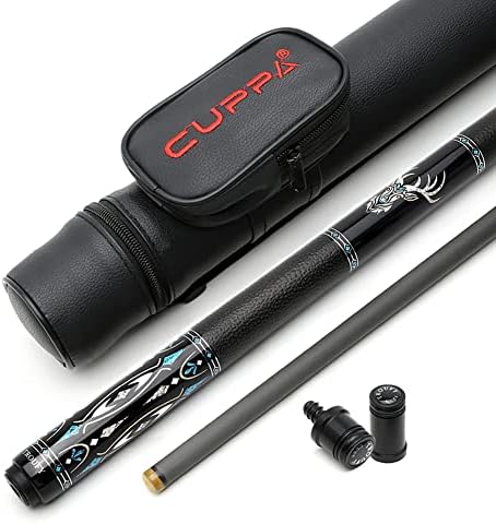 CUPPA Technology Pool Cue with Low Deflection Carbon Fiber Shaft,Black Pool Cue Case Set (12.5mm, TY3CU)