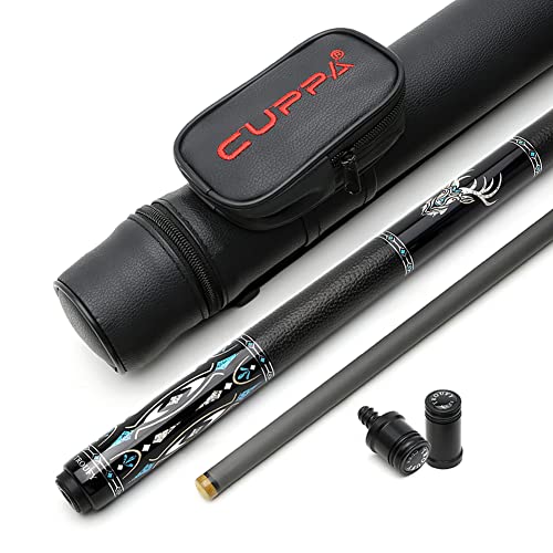 Cuppa Technology Pool Cue With Low Deflection Carbon Fiber Shaft,Black Pool Cue Case Set (12.5Mm, Ty3Cu) #TOP3