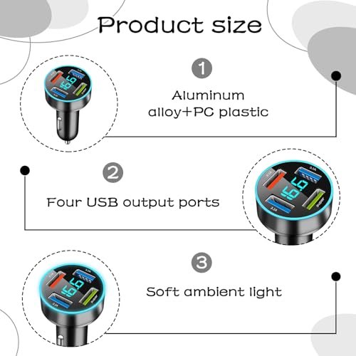 4 Ports Autoladegerät USB Zigarette Licht Schnellladung, 66W Auto Mobile Ladegerät Autoladegerät mit LED-Voltmeter, kompatibel mit Phone 15 14 13 12 11 Pro MAX Mini S24 Ultra S21 Pixel
