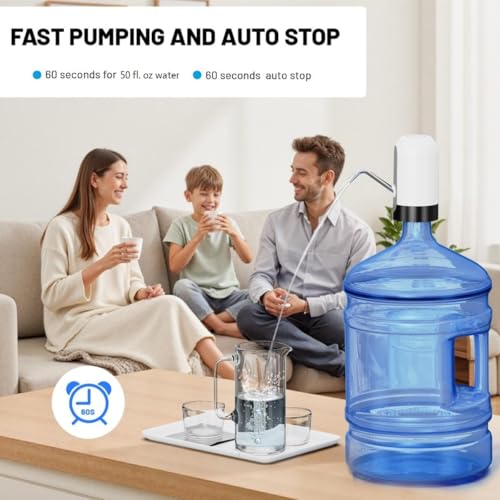 Image of Urdonda Automatic Portable Electric Drinking Water Dispenser Stainless-Steel 5 Gallon Bottle Pump with USB Charging and Switch (White)
