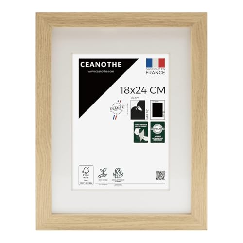 Ceanothe Cadre Photo 18x24 cm en Bois FSC Brut Passe-Partout 13x18 cm - Convient au A5 Design Effet Caisse Collection Milan Verre Acrylique Incassable Recyclé...