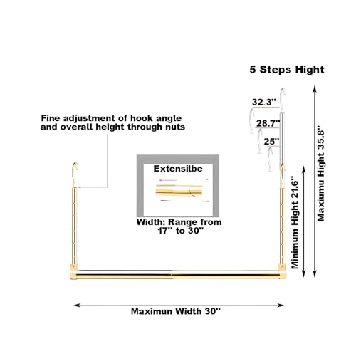 Image of Adjustable Hanging Closet Rod, Extender Hanging Rod, Closet Hanging Organizer, Heavy Duty Closet Bar, Hanging Rod (Gold, 2 Pack)