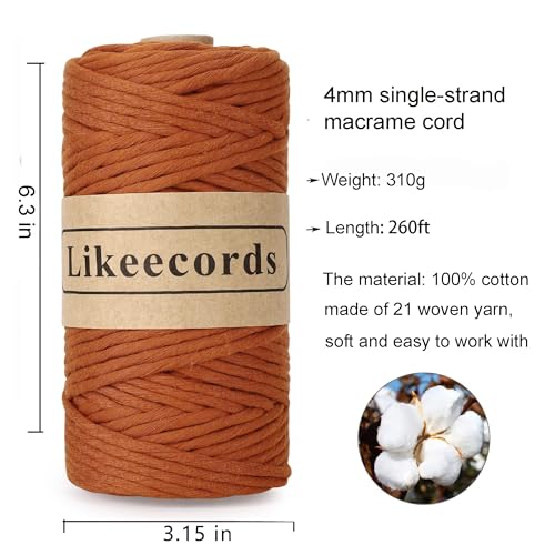 Cordon simple brin 4mm en coton naturel bronze Likeecords pour macramé bohème - 3