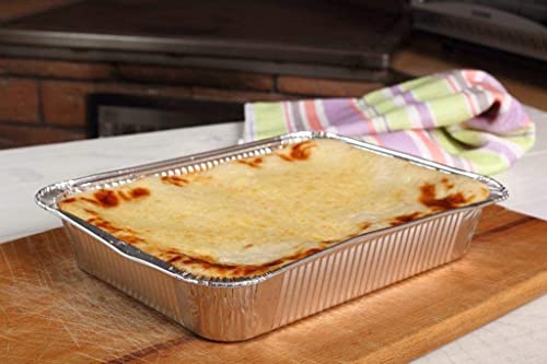 Aluminum Pans Full Size, Large Disposable Roasting & Baking Pan, 21"x13" Deep Foil Pans (100 Pack) Extra Heavy Duty Chafing Trays for Hotels, Restaurants, Caterers, Steam Table, Buffets & Bakeware