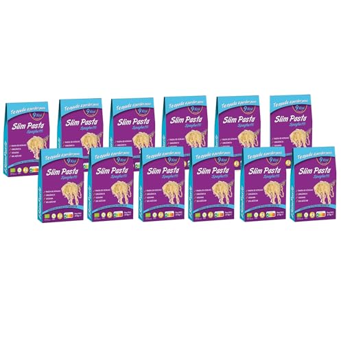 Slim Pasta - Pack de 12 Unidades de Spaghettis de Konjac - Sin Calorías ni Carbohidratos - Ideal para Dietas Keto y Low Carb - Apto para Veganos - Elaborado con Harina de Konjac