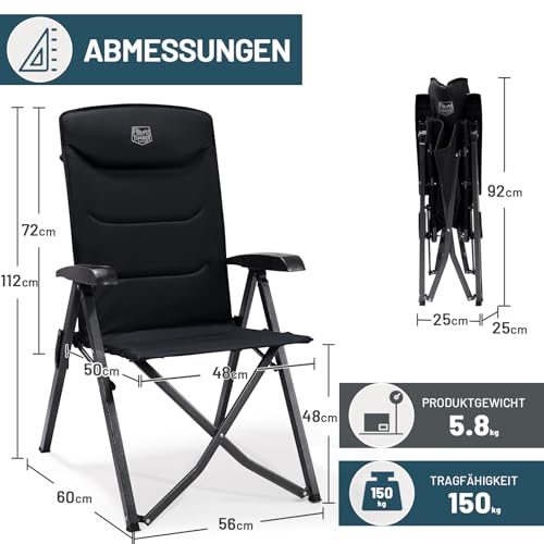 TIMBER RIDGE Campingstuhl Faltbar Hohe Lehne mit 4 Positionen verstellbar bis 150kg Klappstuhl Camping Gepolstert Faltstuhl Liegestuhl mit Tasche für Garten Balkon Wohnmobil 3