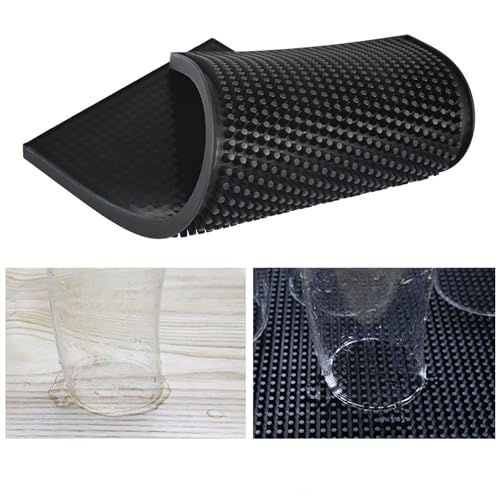 FOCCTS Tappetino da bar rettangolare in gomma, 30x15x1cm, sottobicchieri antiscivolo in nero, tappetino scolapiatti, tappetino in gomma per asciugare piatti e bicchieri