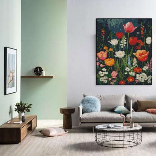 Image of MYBISYMQQ Flower Stamped Cross Stitch Kits, DIY Flowers Cross Stitch Ornament Kits for Adults Beginners, Counted Embroidery Needlepoint Kits Home Decor 15.7x11.8 inch
