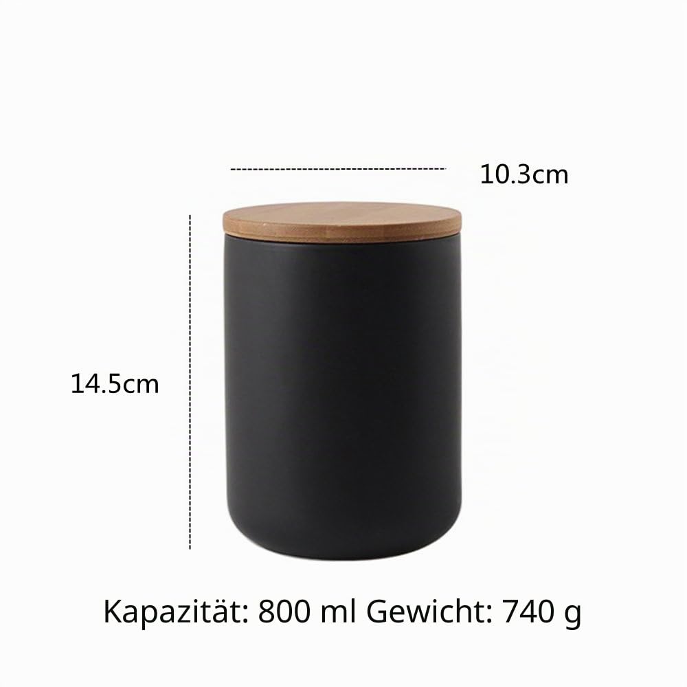 3er Set Vorratsdosen Keramik mit Bambusdeckel Vorratsdose Kaffeedose Teedose - Keramik Aufbewahrungsdosen für Tee Kaffee Bohne Zucker Gewürz Nüsse Korn (260ml,800ml,1000ml)