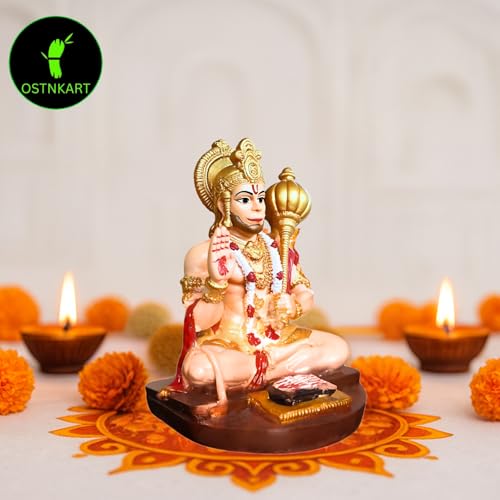 Image of Hanuman Ji Murti for Car Dashboard Idol Polyresin 3.5 inch Multicolur, Home & Office Decor Statue, Living Room Show Piece, New House Warming, Birthday, Diwali Gift Item