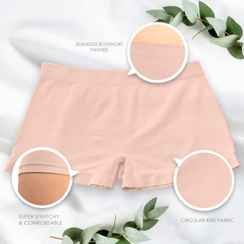 Image of Alyce Ives Intimates Boyshort Panties for Women, Pack of 7, Seamless and No Show Under Clothing, Standard & Plus Sizes